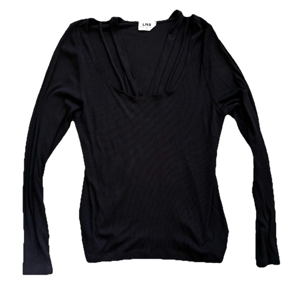 LNA Black Long Sleeve Top with Strap Neckline Size XL Modern Chic Sexy - Picture 6 of 6